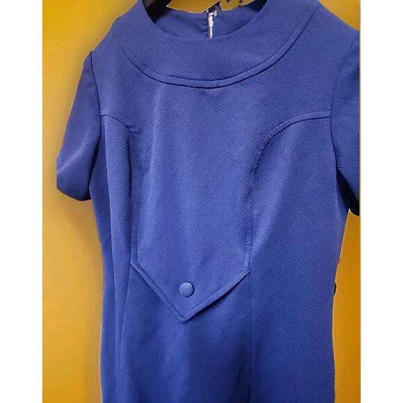 Vintage Blue Dress House Day Shift Midi Dress 60s Small A99 Madmen Cosplay Nice - Picture 2 of 6